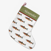 フライパーソナライズされたフィッシャーメンズホリデーブラウントラウトL ラージクリスマスストッキング (正面 (吊り時))