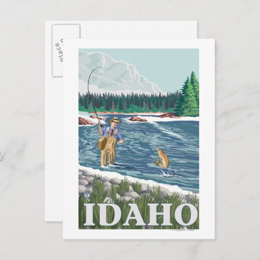 フライフィッシャーマンアイダホヴィンテージ旅行ポスター ポストカード (正面/裏面)