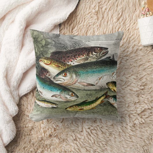フライフィッシャーマンズヴィンテージ魚釣りマス水彩 クッション (ブランケット)