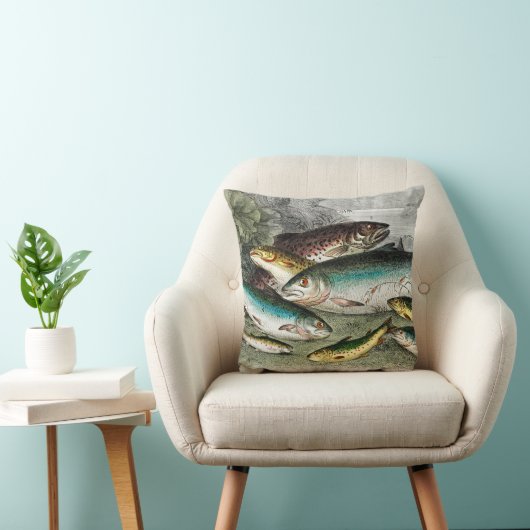フライフィッシャーマンズヴィンテージ魚釣りマス水彩 クッション (椅子)