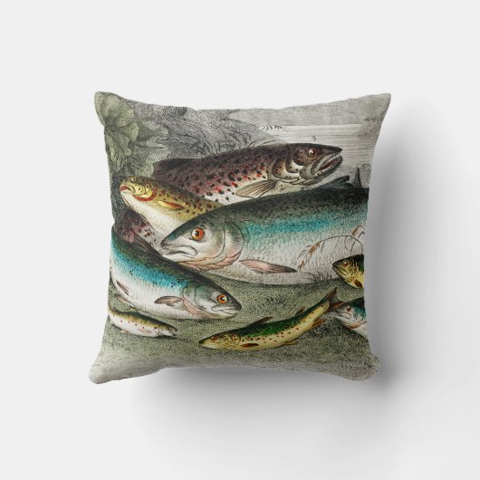 フライフィッシャーマンズヴィンテージ魚釣りマス水彩 クッション (裏面)