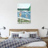 フライフィッシャーマンワイオミンヴィンテージ旅行ポスター キャンバスプリント (インサイチュ (寝室))