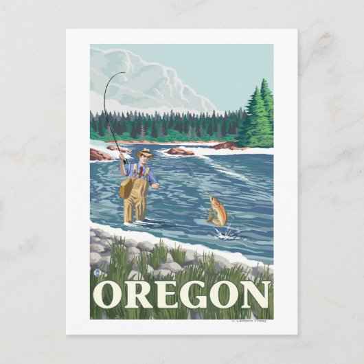 フライフィッシャーマンヴィンテージ旅行ポスター ポストカード (正面)