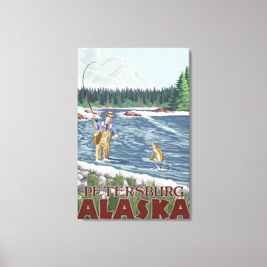 フライフィッシャーマン – ペテルブルク，アラスカ キャンバスプリント (正面)