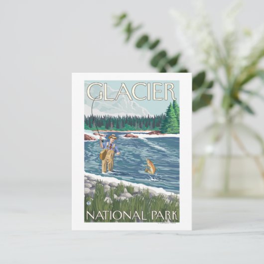 フライフィッシャーマン – 氷河の国立公園MT ポストカード (スタンド正面)