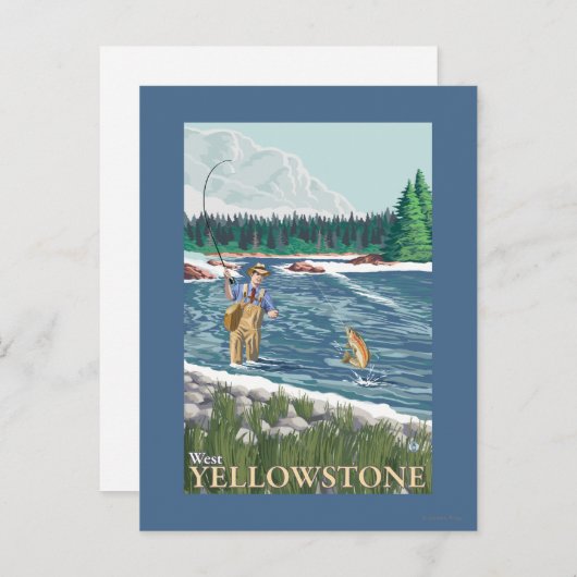 フライフィッシャーマン – 西イエローストーン,モンタナ ポストカード (正面/裏面)