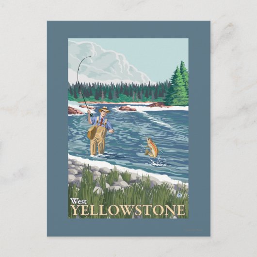 フライフィッシャーマン – 西イエローストーン,モンタナ ポストカード (正面)