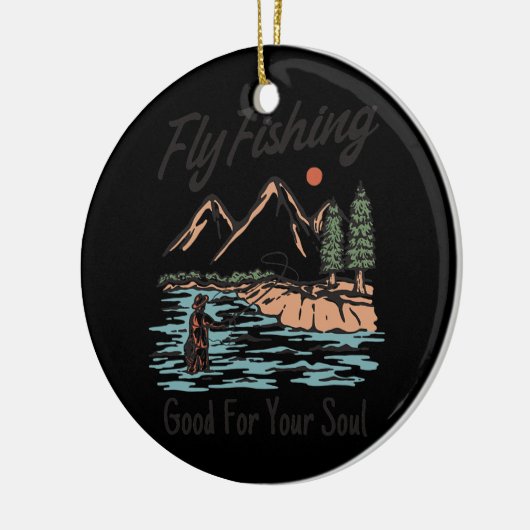フライフィッシングとフライフィッシャーマンギフト セラミックオーナメント (左)