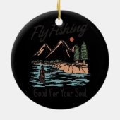 フライフィッシングとフライフィッシャーマンギフト セラミックオーナメント (裏面)