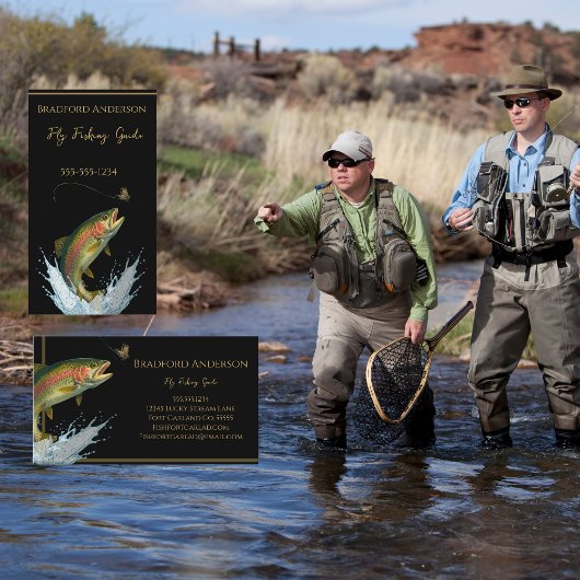 フライフィッシングのガイドのチャータープレーン黒マス 名刺