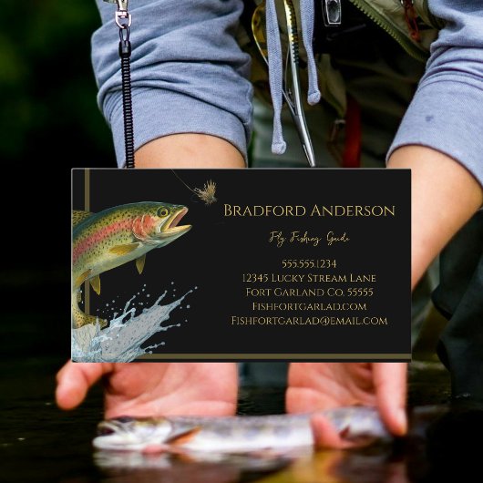フライフィッシングのガイドのチャータープレーン黒マス 名刺