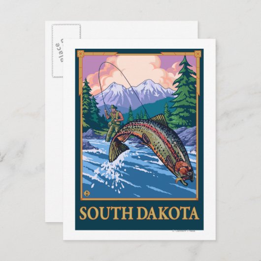 フライフィッシングのシーンサウスダコタ ポストカード (正面/裏面)
