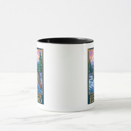 フライフィッシングのシーン – アイダホ州ロクサ川 マグカップ (中央)