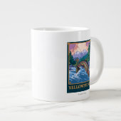 フライフィッシングのシーン – イエローストーン国立公園 ジャンボコーヒーマグカップ (正面右)