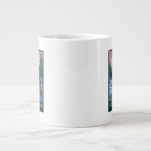 フライフィッシングのシーン – イエローストーン国立公園 ジャンボコーヒーマグカップ (正面)