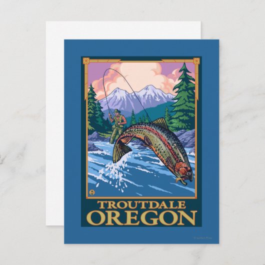 フライフィッシングのシーン – オレゴン州トラウトデール ポストカード (正面/裏面)