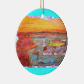 フライフィッシングの夕日デザイン セラミックオーナメント (右)