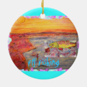 フライフィッシングの夕日デザイン セラミックオーナメント (裏面)