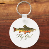 フライフィッシングの女性 キーホルダー (正面)