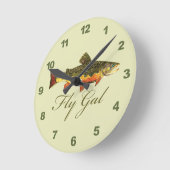フライフィッシングの女性 ラウンド壁時計 (傾斜)