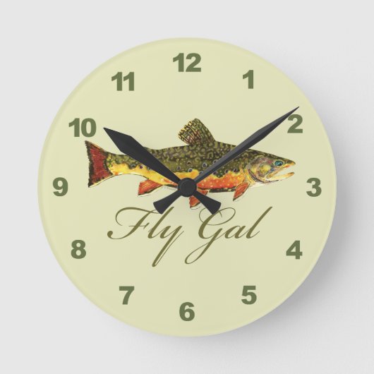 フライフィッシングの女性 ラウンド壁時計 (正面)