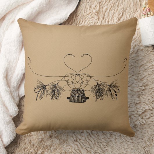 フライフィッシングをテーマにしたヴィンテージアート クッション (ブランケット)