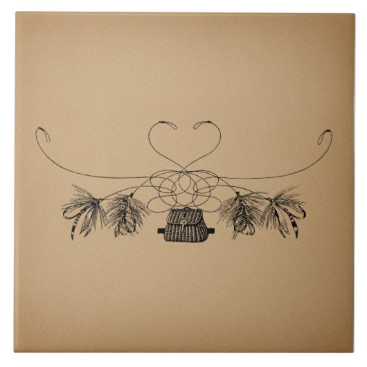 フライフィッシングをテーマにしたヴィンテージアート タイル (正面)