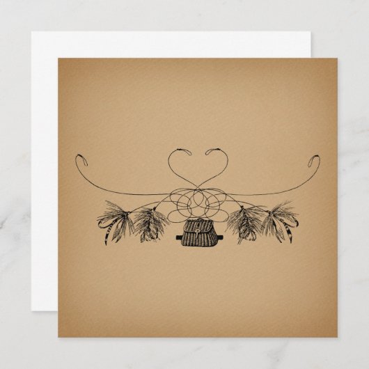 フライフィッシングをテーマにしたヴィンテージアート 招待状 (正面/裏面)