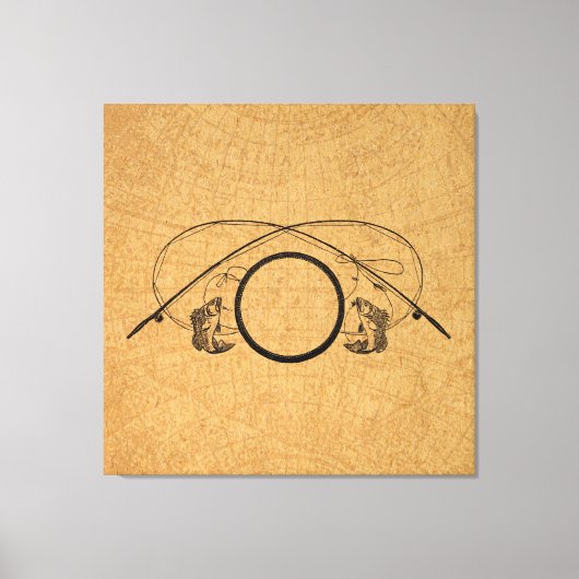 フライフィッシングアンティーク魚釣りロッドズアートイラストレーション キャンバスプリント (正面)