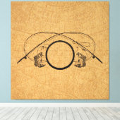 フライフィッシングアンティーク魚釣りロッドズアートイラストレーション キャンバスプリント (インサイチュ (ウッドフロア))