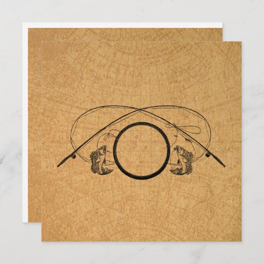 フライフィッシングアンティーク魚釣りロッドズアートイラストレーション シーズンカード (正面/裏面)