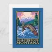 フライフィッシングシーン – ガラティン川,モンタナ ポストカード (正面/裏面)