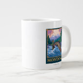 フライフィッシングシーン-モンタナ ジャンボコーヒーマグカップ (正面右)