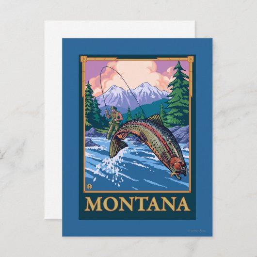 フライフィッシングシーン – モンタナ ポストカード (正面/裏面)
