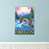 フライフィッシングシーン – ヴィンテージ旅行ポスター キャンバスプリント (インサイチュ (ウッドフロア))