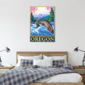 フライフィッシングシーン – ヴィンテージ旅行ポスター キャンバスプリント (インサイチュ (寝室))