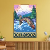 フライフィッシングシーン – ヴィンテージ旅行ポスター キャンバスプリント (インサイチュ (リビング))