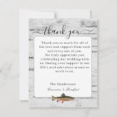 フライフィッシングテーマ結婚の3枚の写真コラージュ サンキューカード (裏面)