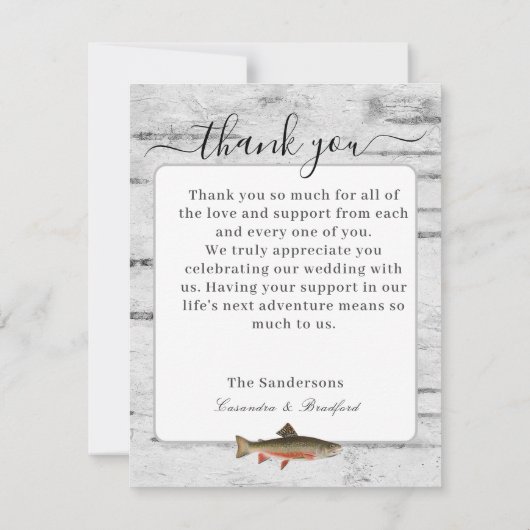 フライフィッシングテーマ結婚の3枚の写真コラージュ サンキューカード (裏面)