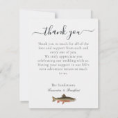 フライフィッシングテーマ結婚の3枚の写真コラージュ サンキューカード (裏面)