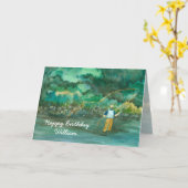 フライフィッシングハッピーバースデー名前をカスタムする カード (黄色い花)