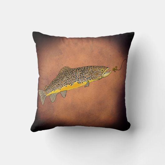 フライフィッシングブルックブラウンマス クッション (裏面)