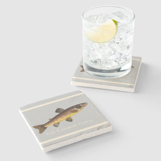 フライフィッシングマスの水色グレー ストーンコースター (横)