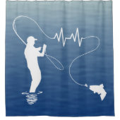 フライフィッシングマン魚釣りマス心拍 シャワーカーテン (正面)