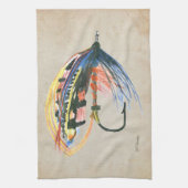 フライフィッシングルアーツアーサーモンフライルアー キッチンタオル (縦)