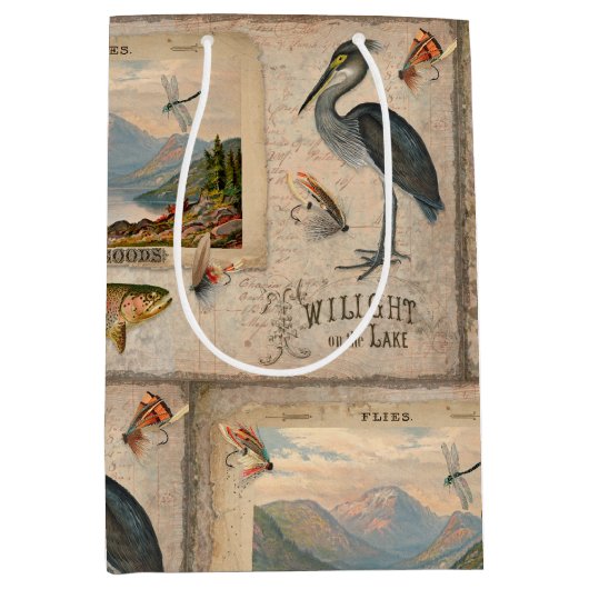 フライフィッシングレイクマスヴィンテージ魚の切り離し芸術 ミディアムペーパーバッグ (正面)