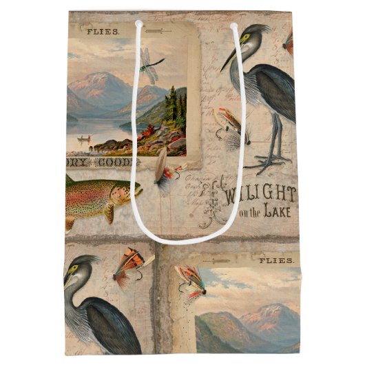 フライフィッシングレイクマスヴィンテージ魚の切り離し芸術 ミディアムペーパーバッグ (裏面)