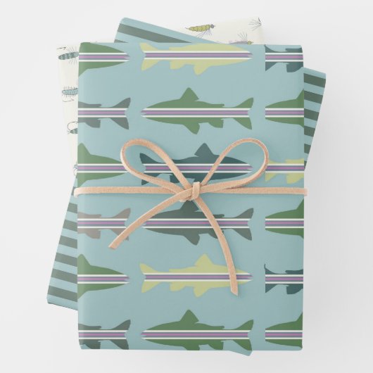 フライフィッシングレインボトルギフトラップセット ラッピングペーパーシート (インサイチュ)