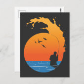 フライフィッシングヴィンテージサンセット漁師フィッシュパッション ポストカード (正面/裏面)