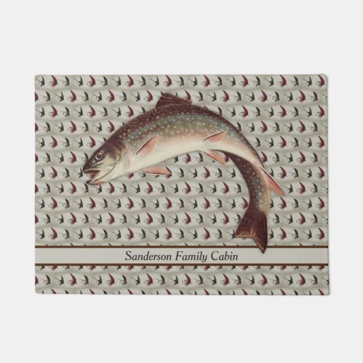 フライフィッシングヴィンテージフライレインボーマス ドアマット (正面)